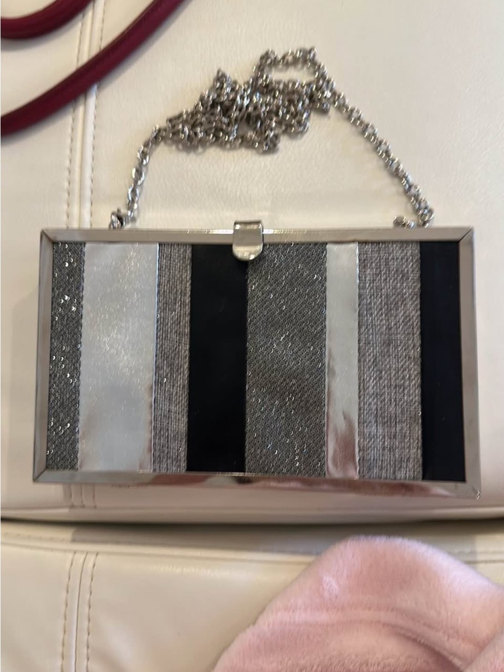 Call It Spring Silver, Black & Gray Striped Evening Clutch